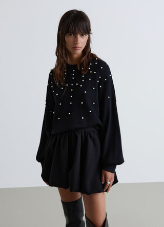 Crewneck sweatshirt with pearl embellishments