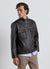 Leather-effect jacket with zip and patch pockets