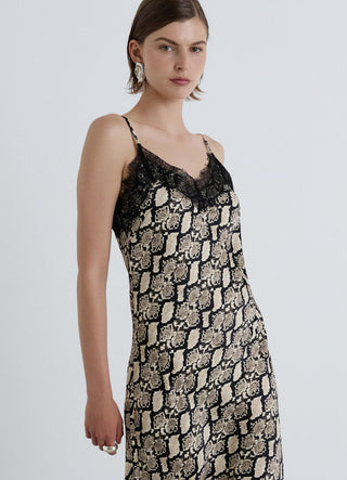 Abito sottoveste con pizzo e stampa animalier