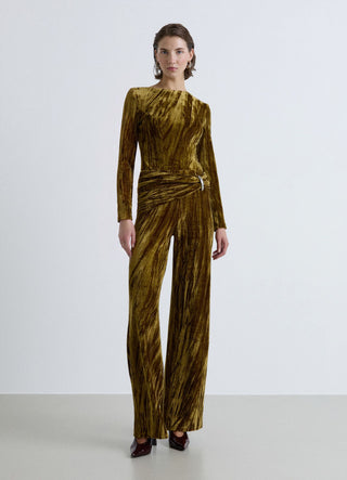Pantalon palazzo plissé avec boucle