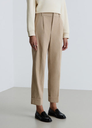 Straight ribbed trousers with elasticated waistband and cuffed hem