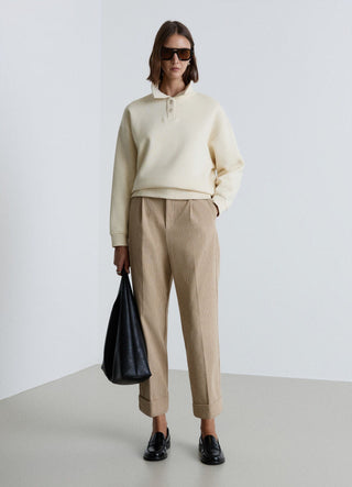 Straight ribbed trousers with elasticated waistband and cuffed hem