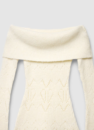 Pointelle-Strickshirt mit ausgesetzten Schultern