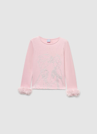 T-shirt με στάμπα Frozen και μανσέτες με εφέ γούνινο