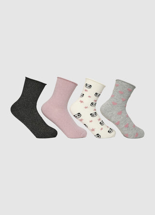 Pack 4 calze fantasia con panda e cuori