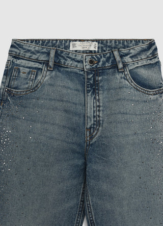 Jeans wide leg con strass