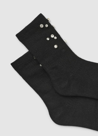 Ribbed socks with rhinestones