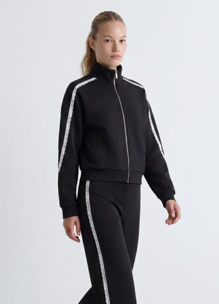 Zip-up sweatshirt with macramé details