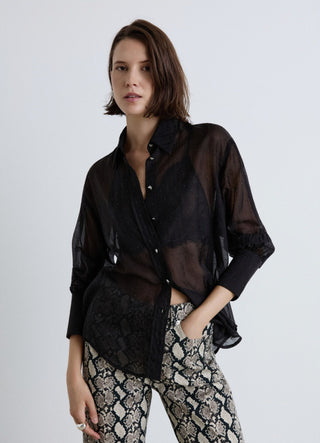 Camicia con trasparenze ed applicazioni di strass