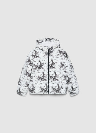 Kurz gesteppte Jacke mit Kapuze und Allover-Print