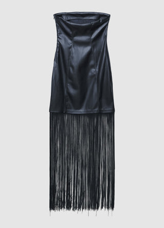 green emerald velvet dress Coconut Faux Leather Fringe Mini Dress with Belt main image 0