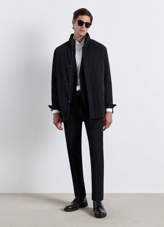 Padded duster coat with high collar