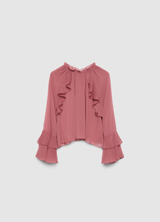 Bluse mit Volants und bezogenen Knöpfen