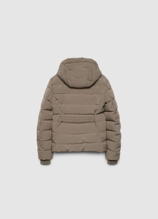 Kurz gesteppte Jacke mit Kapuze und Gürtel