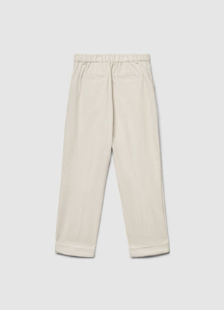 Pantaloni straight a coste con risvolto e vita elasticizzata