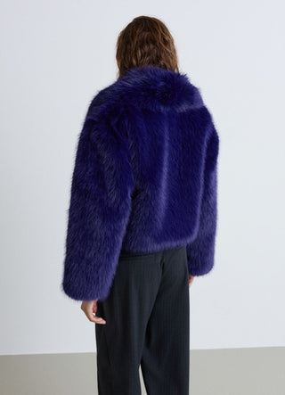 Giacca crop effetto pelo con rever