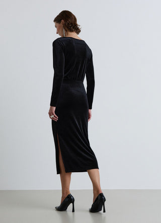 Robe midi drapée en velours côtelé