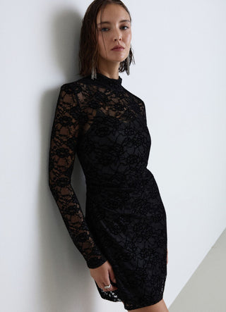 Vestito mini in pizzo a collo alto
