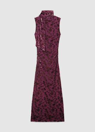 Robe longue drapée en devoré floral