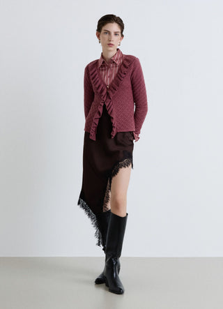 Pointelle cardigan with ruffles
