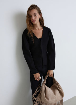 Cardigan avec crochets et col en V