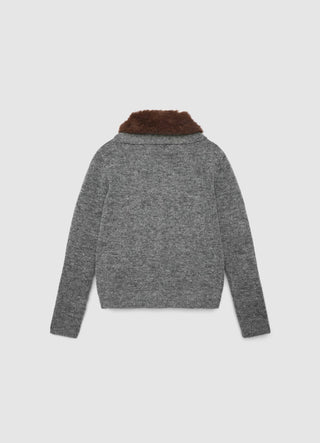 Cardigan con collo effetto pelo e bottoni gioiello