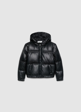 Gepolsterte Jacke mit Kapuze und Lederoptik