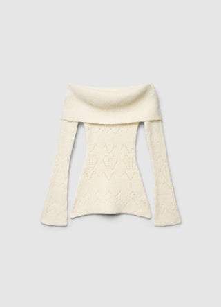 Pointelle-Strickshirt mit ausgesetzten Schultern