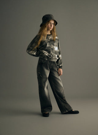 Jeans wide leg con applicazioni a stella