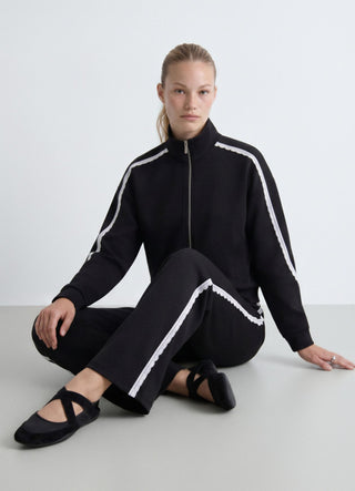 Zip-up sweatshirt with macramé details