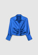 Camicia crop simil satin con arriccio - L