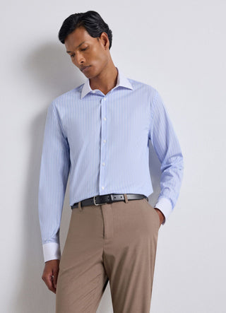 Camicia slim a righe con collo a contrasto