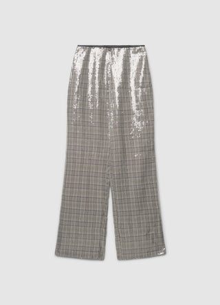 Pantalon palazzo à carreaux avec paillettes