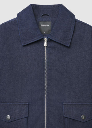 Bomber in denim con zip e tasche con patta