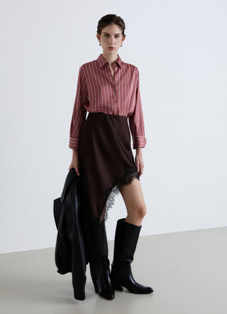 Chemise à rayures avec col classique en similicuir satinée