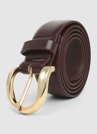 Slim solid-colour belt with golden buckle