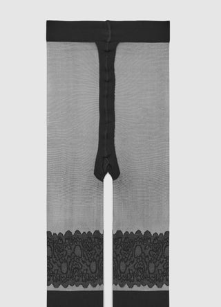 Thigh-high effect tights with lace band