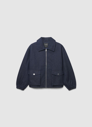 Bomber in denim con zip e tasche con patta