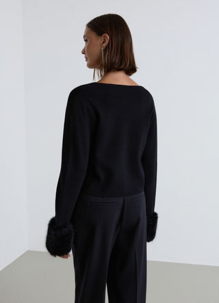 Cardigan crop con polsini in finto pelo