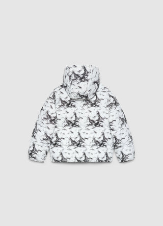 Kurz gesteppte Jacke mit Kapuze und Allover-Print