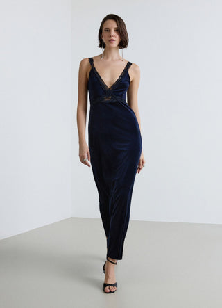 Langes Slipdress-Kleid mit Spitzen-Trägern