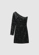 Robe courte asymétrique à paillettes - XS