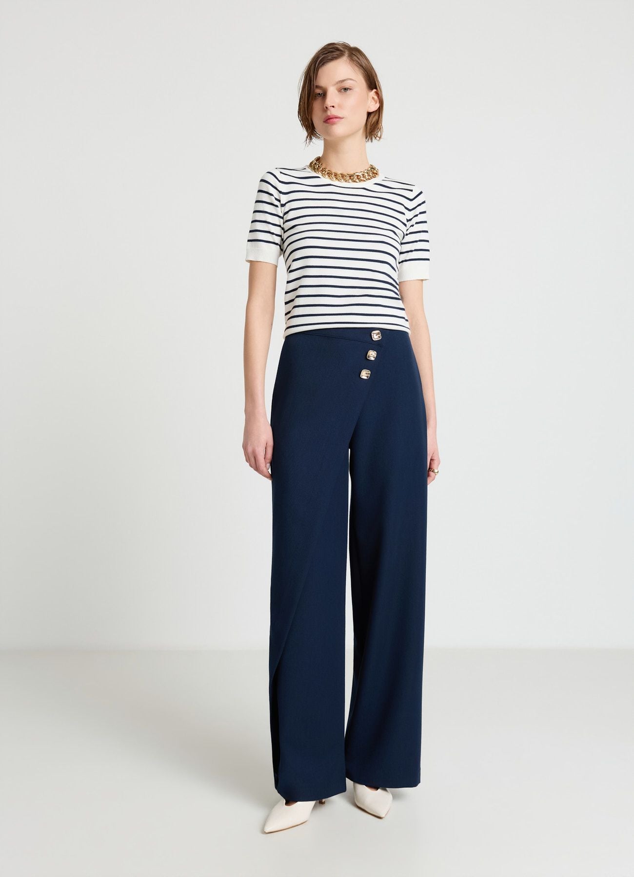 ☆EAPHI WRAP DESIGN BUTTON SLACKS☆Navy☆2