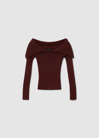 Gerippter Pullover mit freiliegenden Schultern