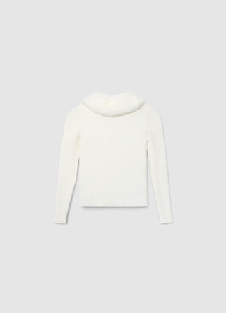 Cardigan a costine con zip e colletto soffice