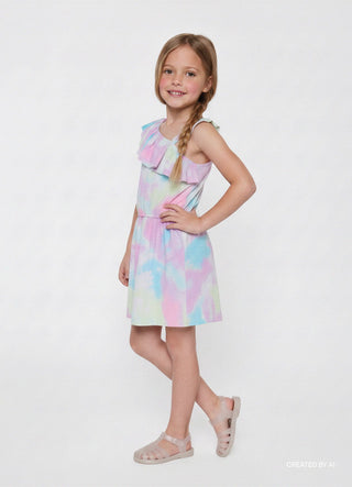 tie dye one shoulder dress One-shoulder dress with tie-dye ruffle – Calliope