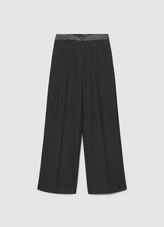 Pantaloni palazzo gessati con paillettes