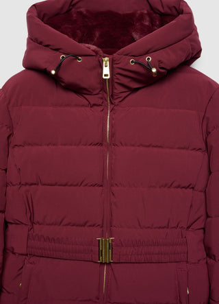Padded jacket with hood and belt