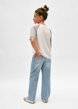 Wide-leg jeans with bow embroidery