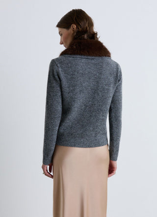Cardigan con collo effetto pelo e bottoni gioiello